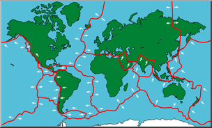 Clip Art: Tectonic Plates Color w/ Directions of Movement I.