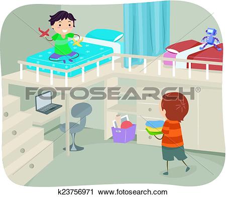 Clipart of Stickman Boys Bedroom Loft k23756971.