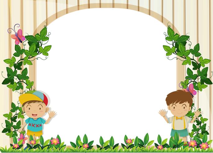 Border design with boys in the garden.