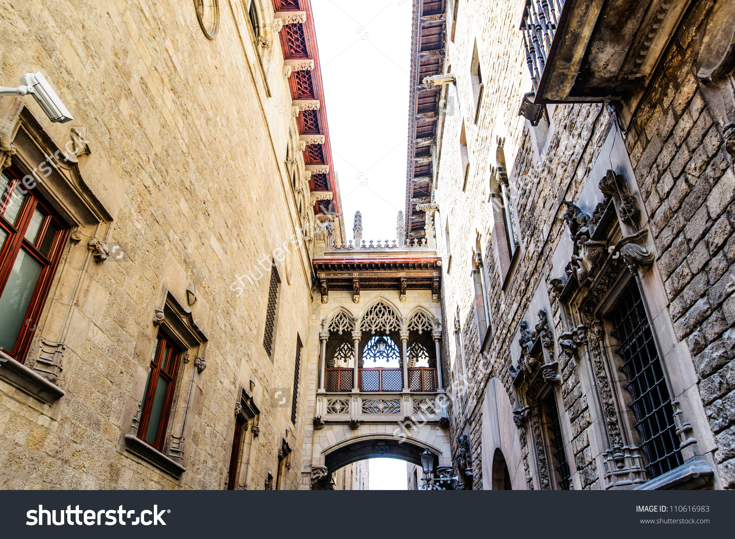 Barcelona: Neogothic Bridge At Carrer Del Bisbe (Bishop Street.