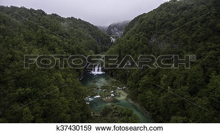 Stock Photograph of aerial view on Plitvice National Park.