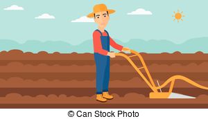 Vector Clipart of Farmer on the field with plough..