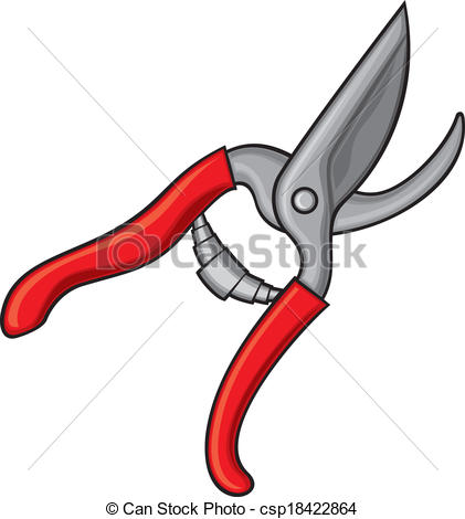 Clip Art Vector of garden shears (garden secateurs, red pruner.