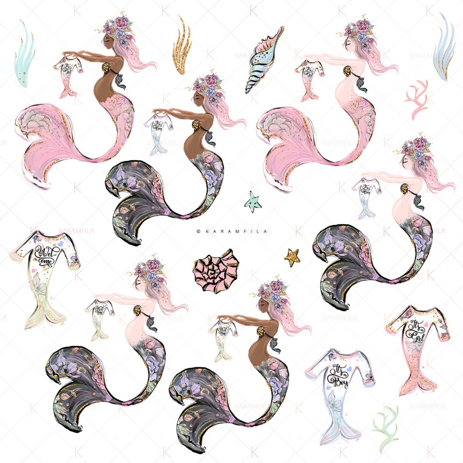 Mermaid Baby Shower Clipart.