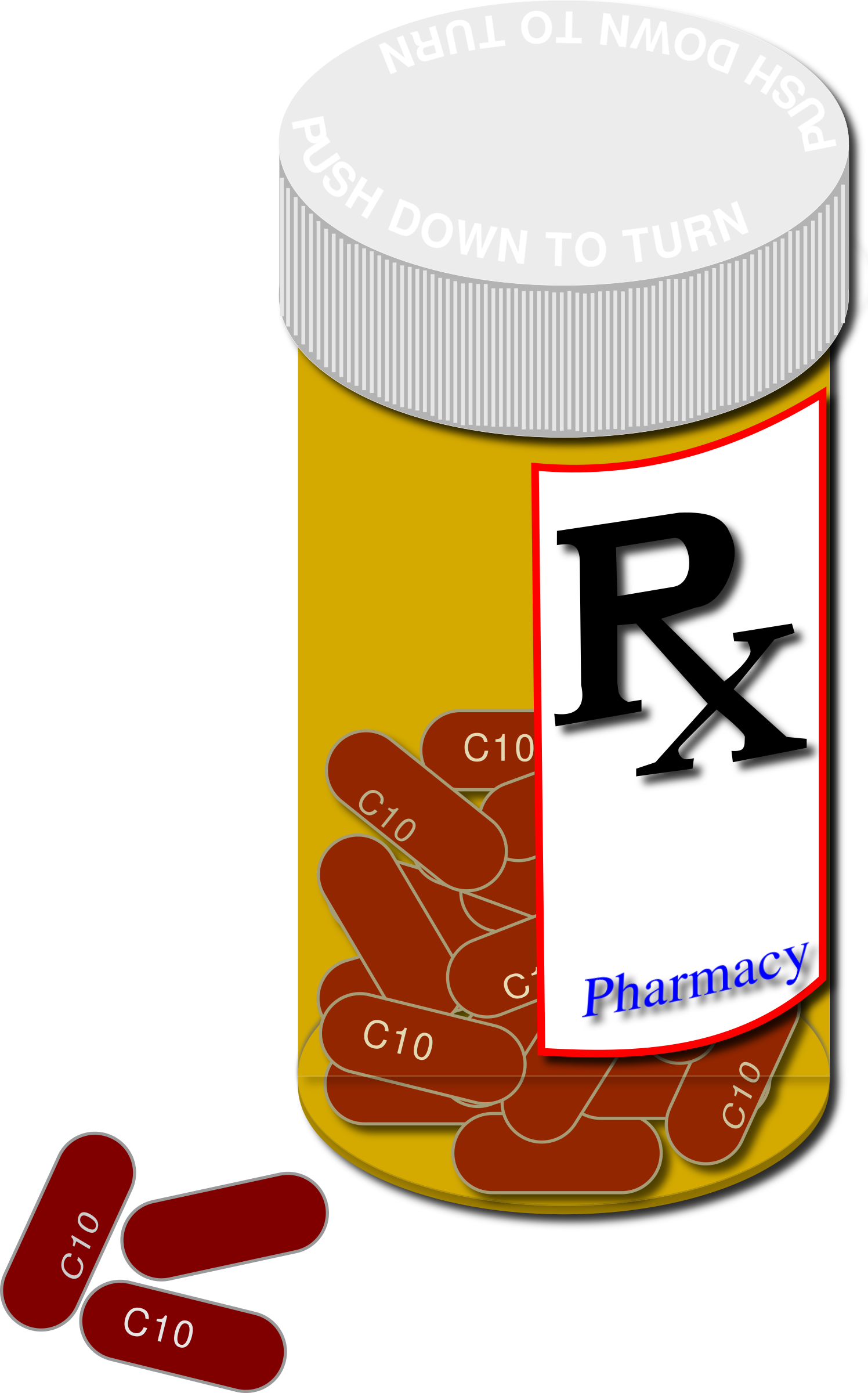 Clipart prescription bottle and pills.