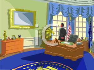 Clipart Illustration of a President in the Oval Office of the.