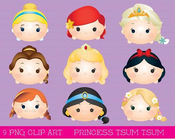 Princess Tsum tsum clipart, tsum tsum graphics, disney tsum.