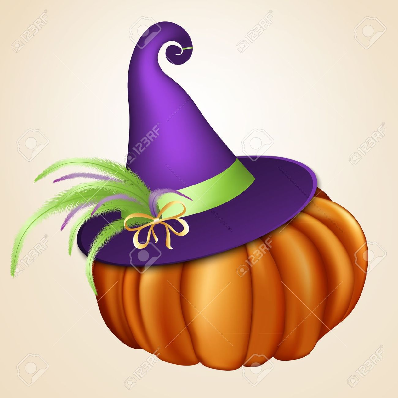 Halloween Orange Pumpkin With Violet Witch Hat Royalty Free.