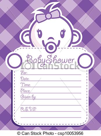 Clipart Vector of Purple Baby Girl Invitation.