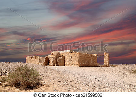 Stock Photography of Quseir (Qasr) Amra desert castle near Amman.