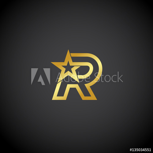 Letter R logo,Gold star sign Branding Identity Corporate.