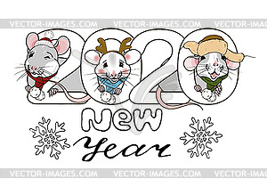 New year 2020 inscription and rats in Christmas.