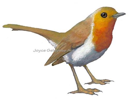 Printable Clip Art: English Robin, Bird, Oil Pastel Art.