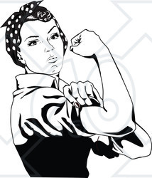 Clipart of a Black and White Rosie the Riveter Flexing and.