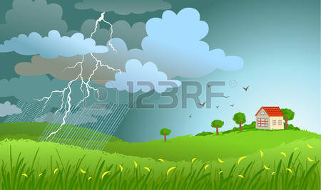 Rain Falling On House Clipart.