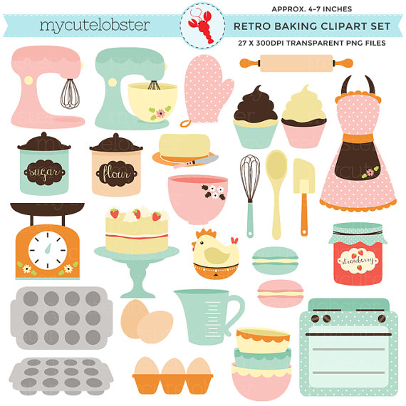 Retro Baking Clipart Set.