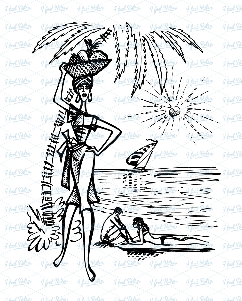 Retro Clipart: Tourism scene at the beachv.