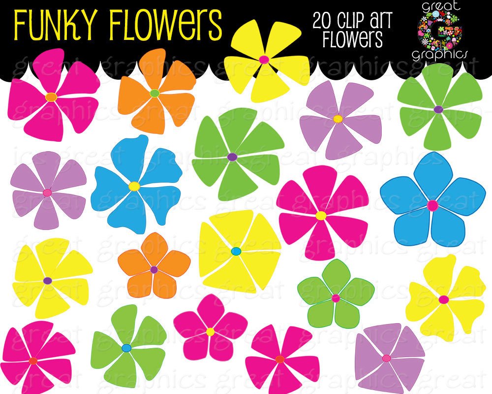 Retro Clipart Retro Flower Clipart Digital Retro Clip Art Flower.