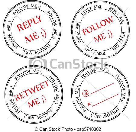 Vector Illustration of set of stamps to Twitter: follow, reply.