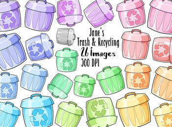 Kawaii Trash and Recycling Cans Clipart.