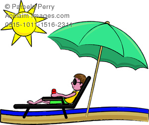 Clip Art Image of a Sunburned Young Man Relaxing on the Beach.