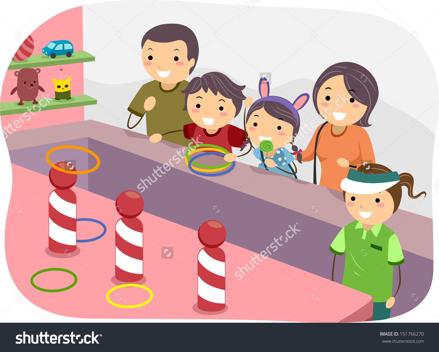 Illustration Stickman Family Playing Ring Toss Stock Vector.