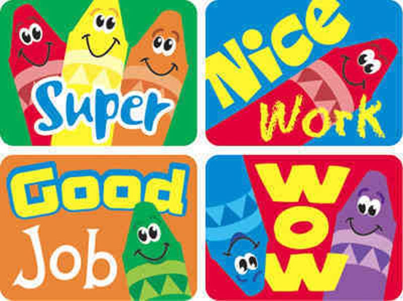 Details about 100 Large Good Job, Nice Work, Super, Wow Reward Stickers  Teacher/Parent Crayon.