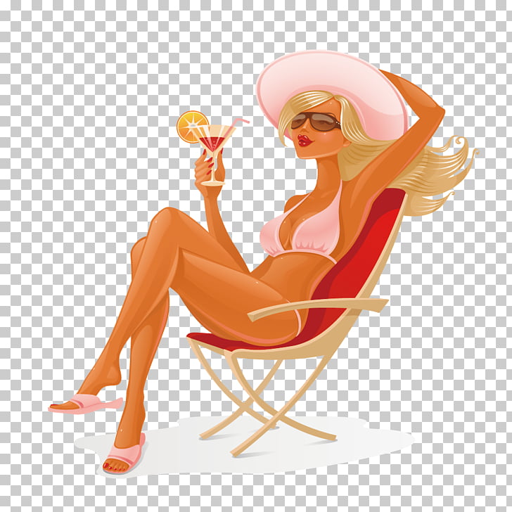 Bikini Girl sitting in beach chairs drink, woman siting on.