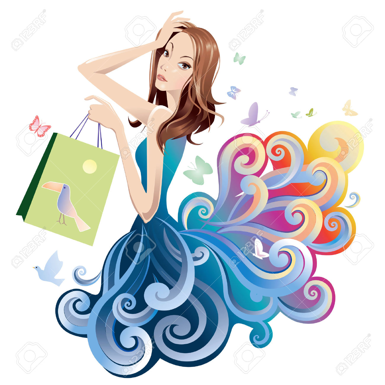 Girl With Shopping Bags Clipart.