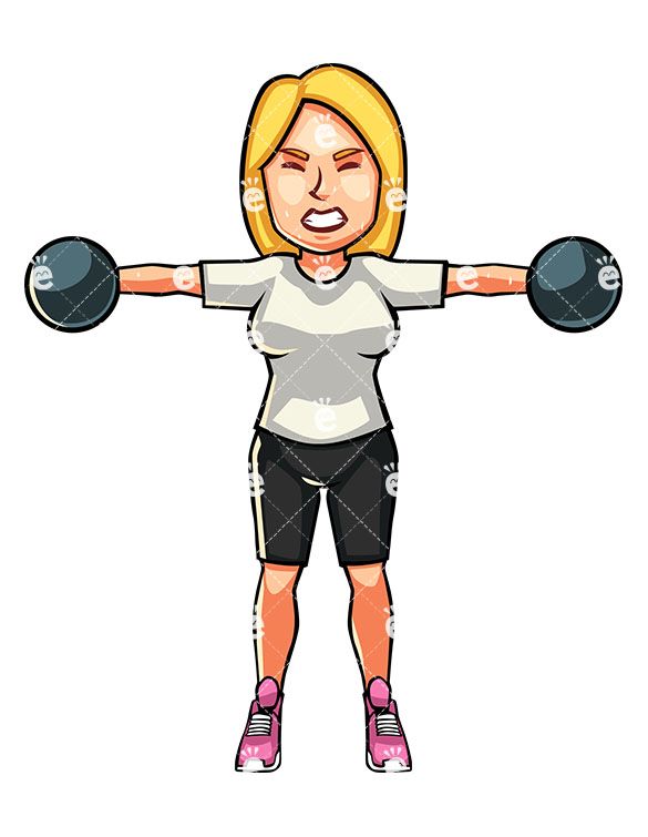 A Blonde Woman Exercising With Dumbbells.