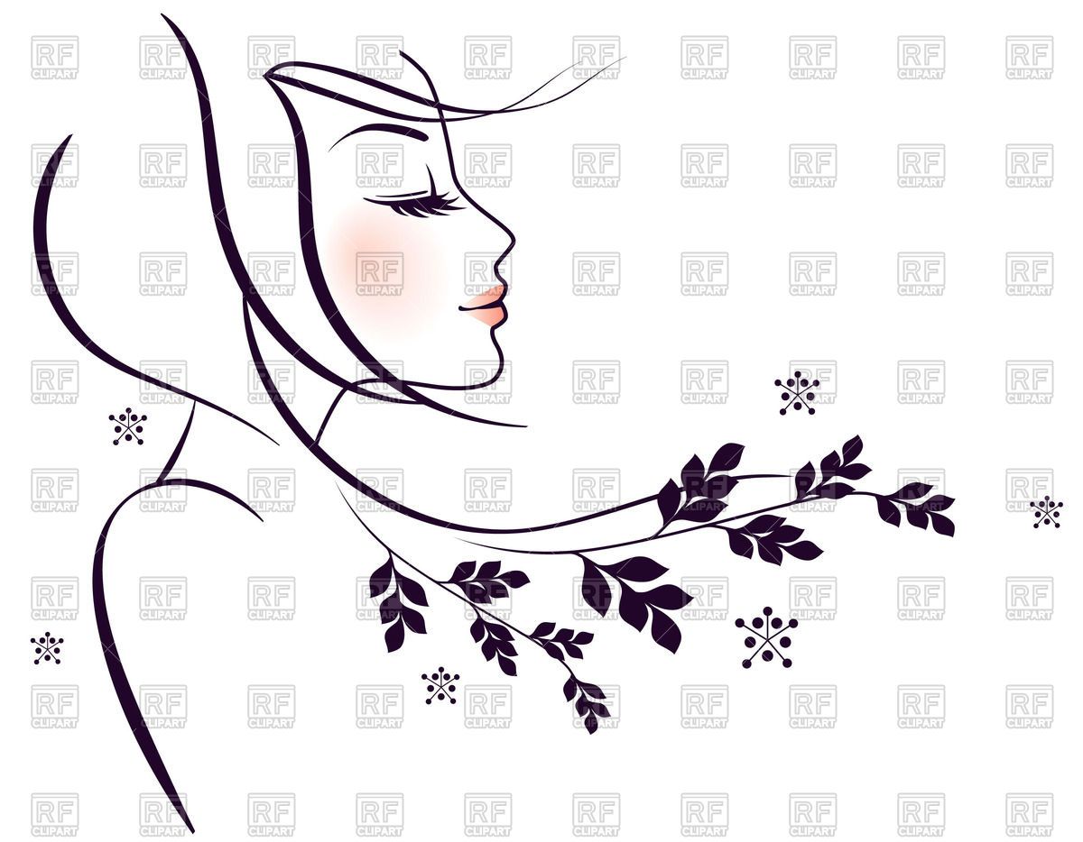 Outline of woman face (profile) in floral style Stock Vector.