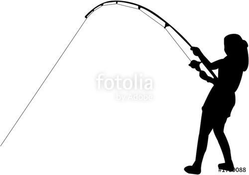 Girl Fishing Black And White Clipart.