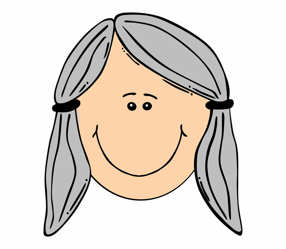 Woman Face Old Hair Gray Smile Braid.