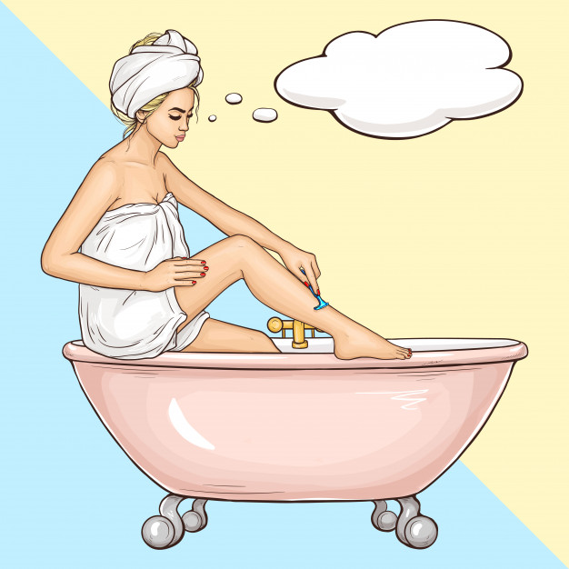 Woman shaving legs with razor cartoon vector Vector.