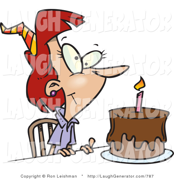 Humorous Clip Art of a Birthday Woman with Candle on a.