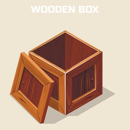 Open wooden box isometric Clipart Image.