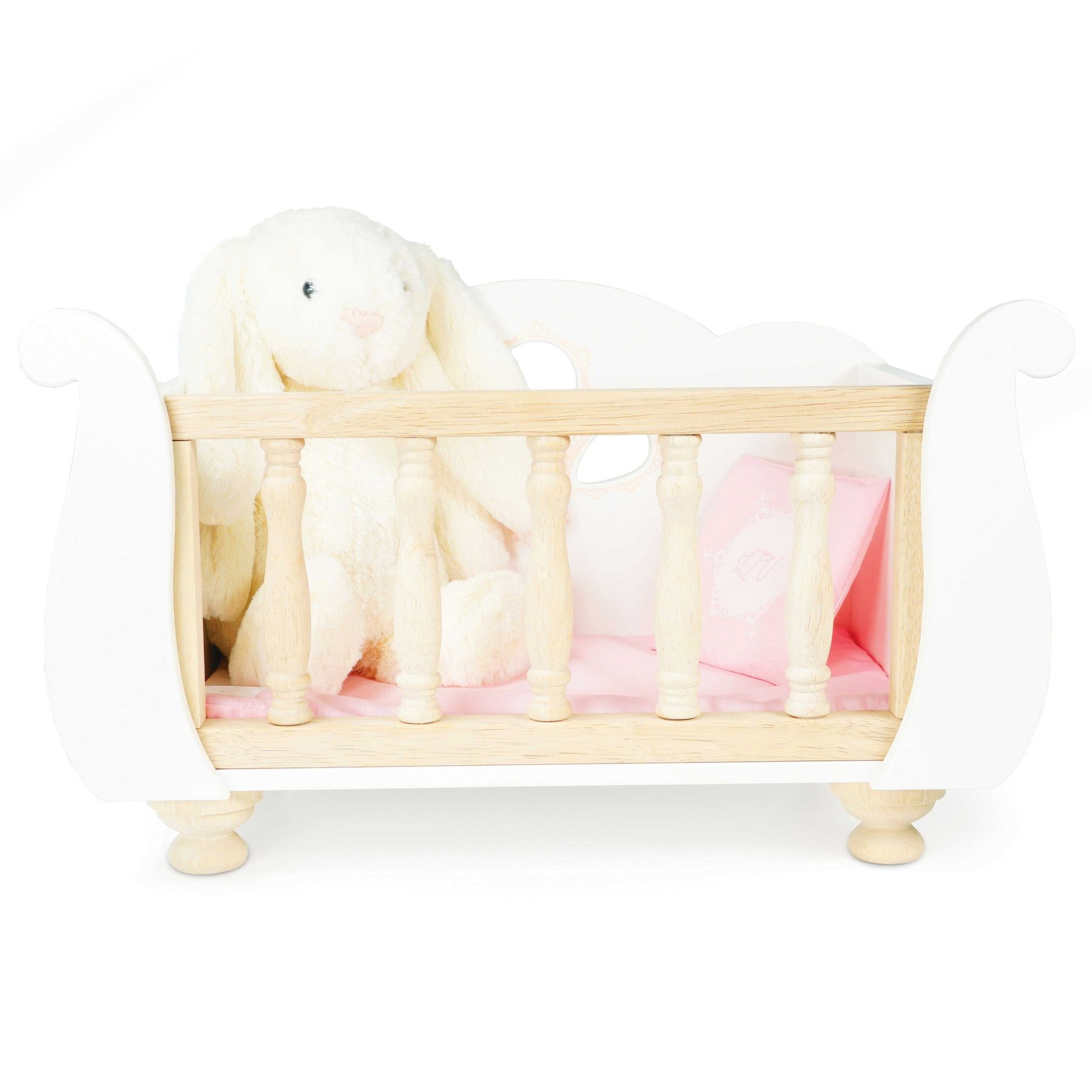 LE TOY VAN WOODEN SLEIGH DOLL COT.