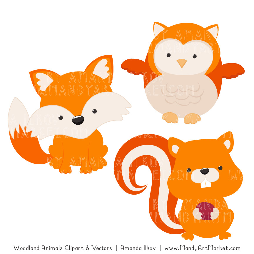 Orange Woodland Animals Clipart.