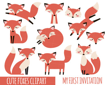 Fox Clipart, Cute Fox Clipart, Baby Shower Clipart, Party Clipart, Woodland  Anim.