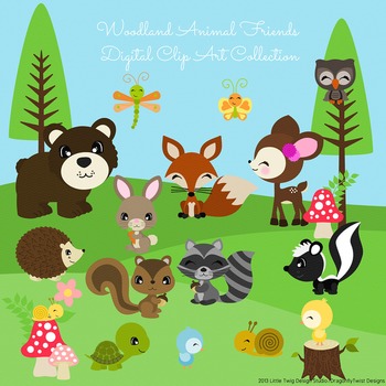 Woodland Animal Friends 2 Digital Clipart, clip art collection.