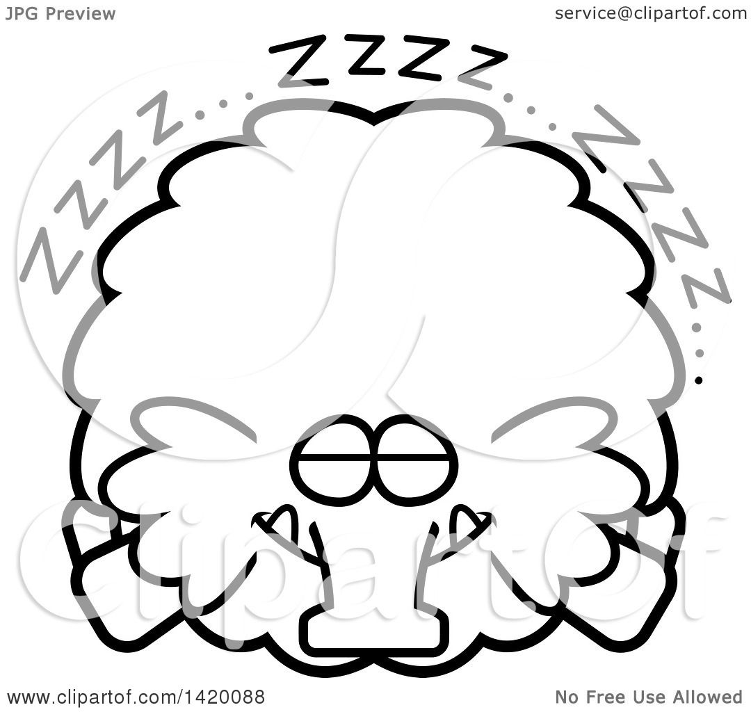 Clipart of a Cartoon Black and White Lineart Chubby Woolly Mammoth.