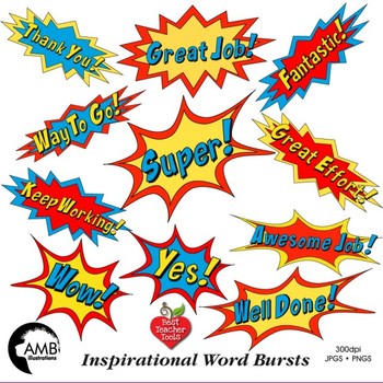 Superhero Callouts Clipart, Word Bursts, Inspirational Words, AMB.