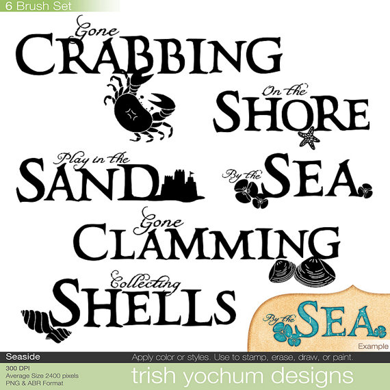 Beach Word Art Digital Sea Ocean Clip Art Hand Drawn Word.