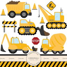 Work Vehicles Silhouettes // Dump Truck Silhouette // Backhoe.