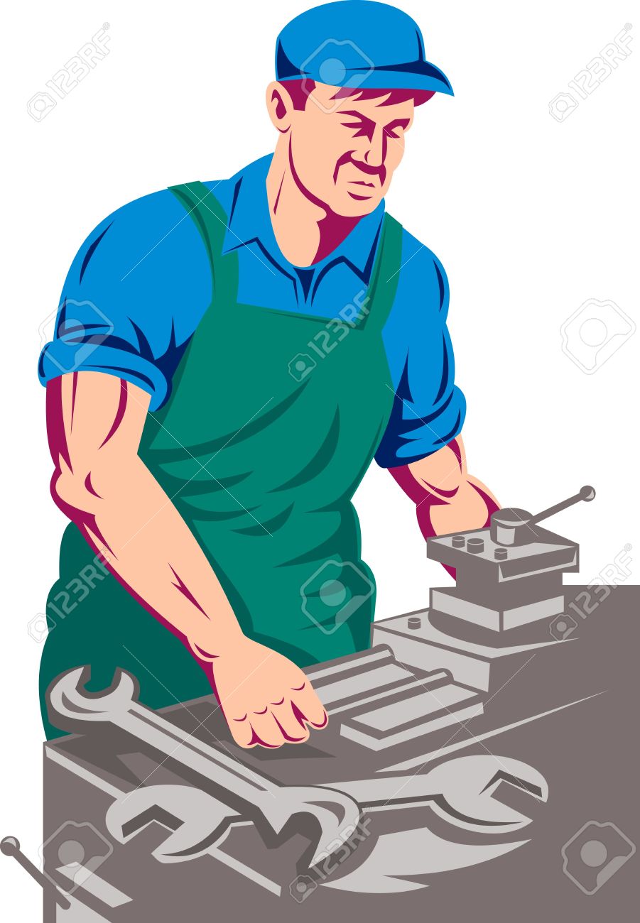 Worker Working On Milling Or Lathe Machine Stock Photo, Picture.