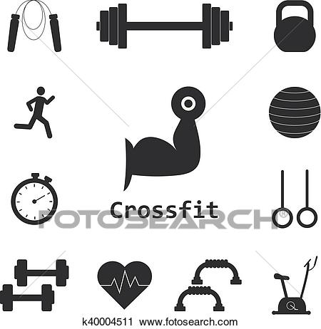 Vector Set of Crossfit Icons. Sport, fitness, gym workout Clipart.