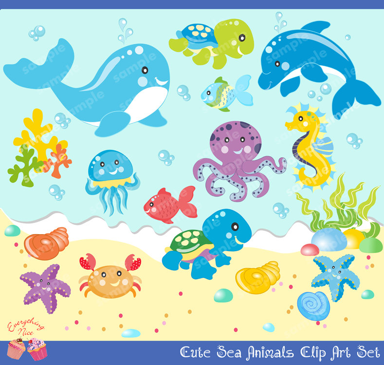 Cute sea creature clipart.