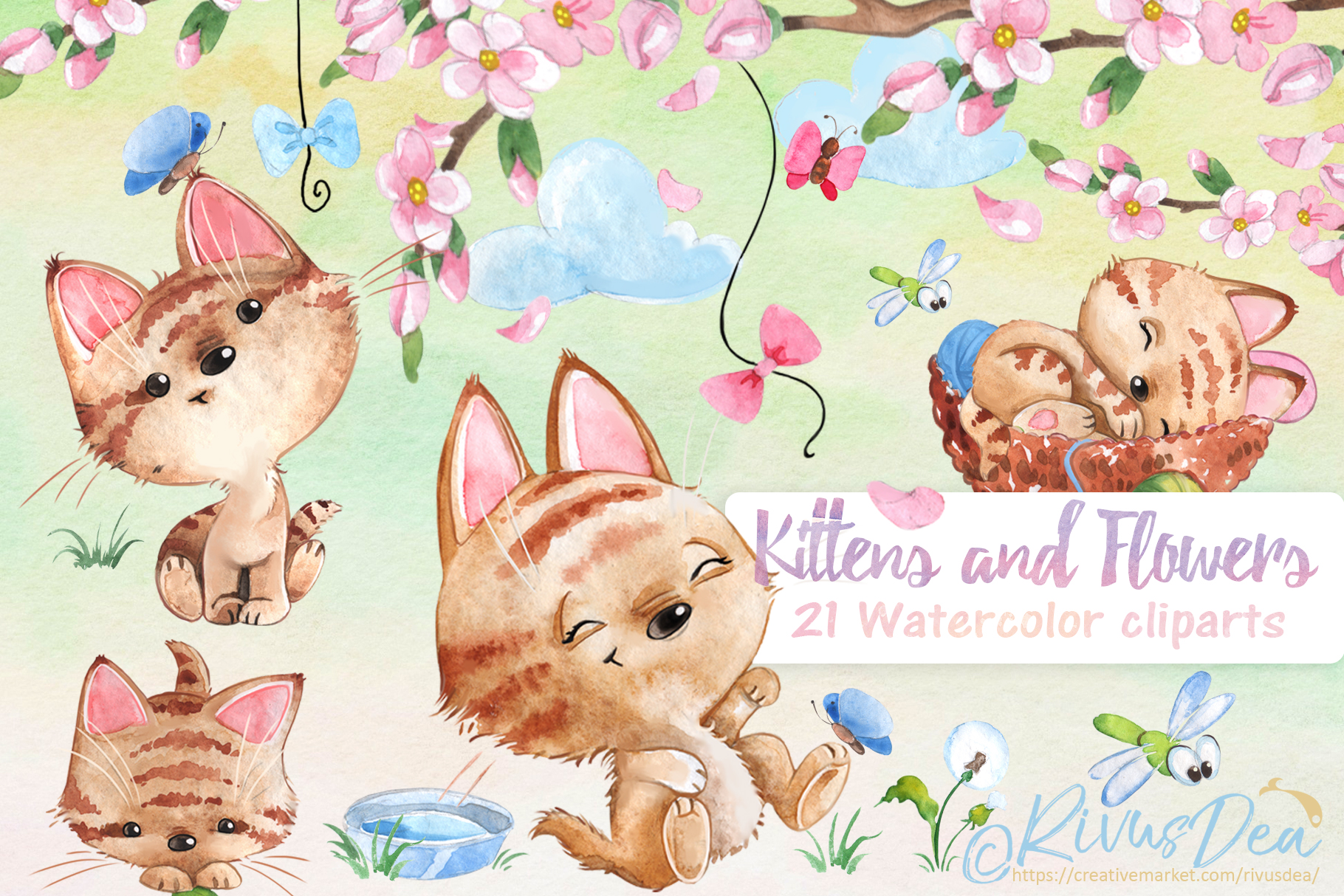 Watercolor animals clipart set.