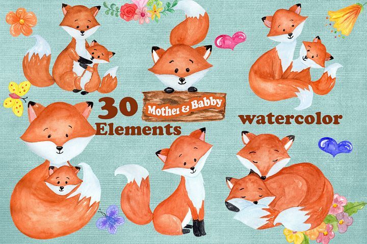 Watercolor Fox clipart.