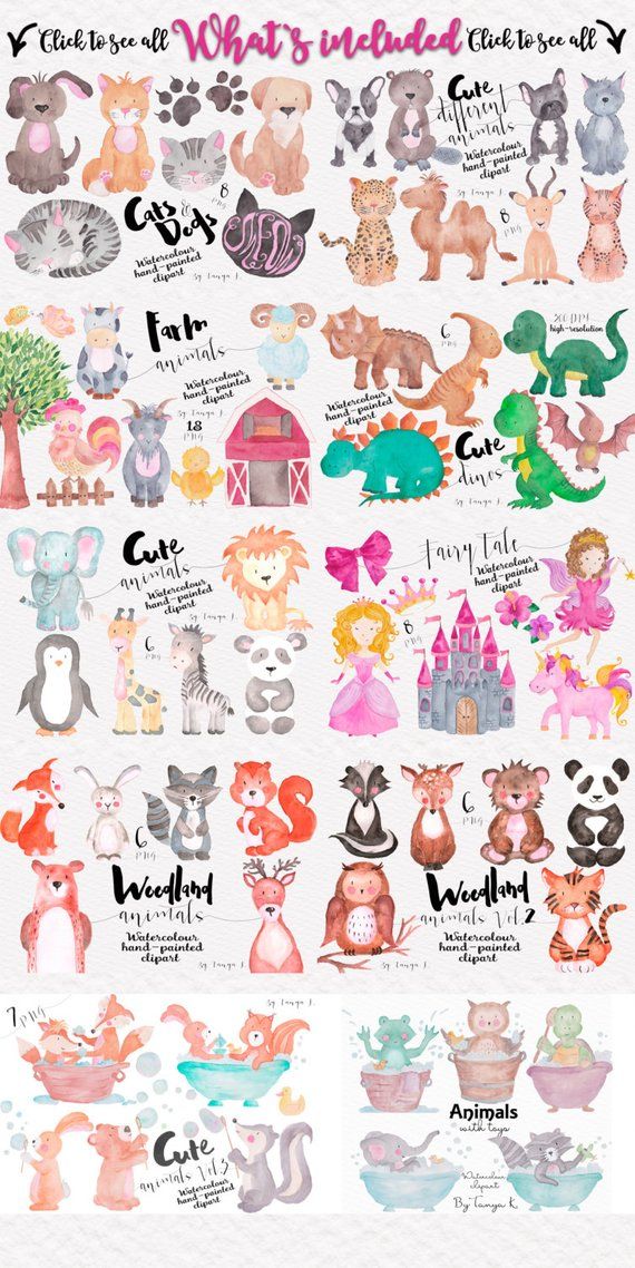 Clipart, Bundle Pack, Watercolor Animals Clipart, Watercolor.